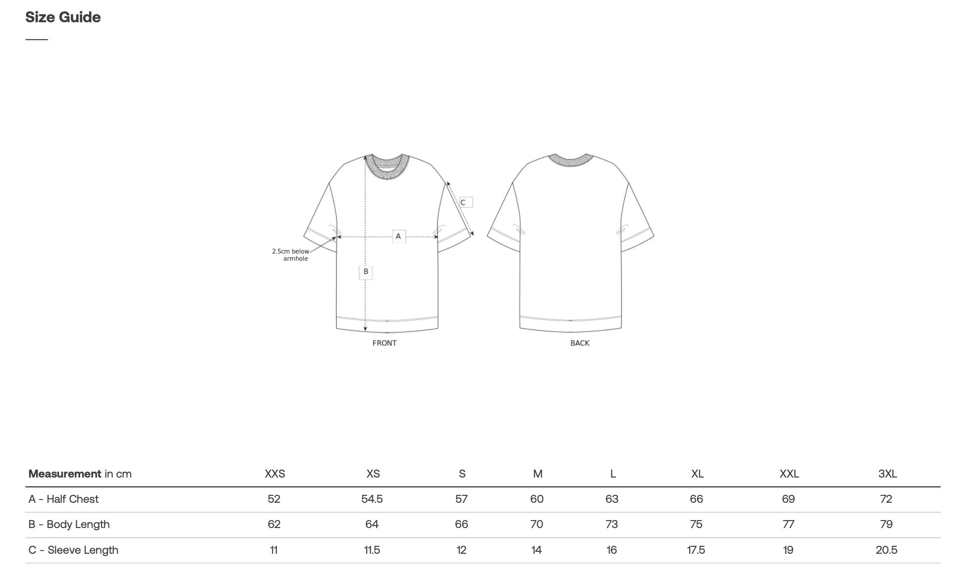 Dydžių lentelė – Marškinėliai 